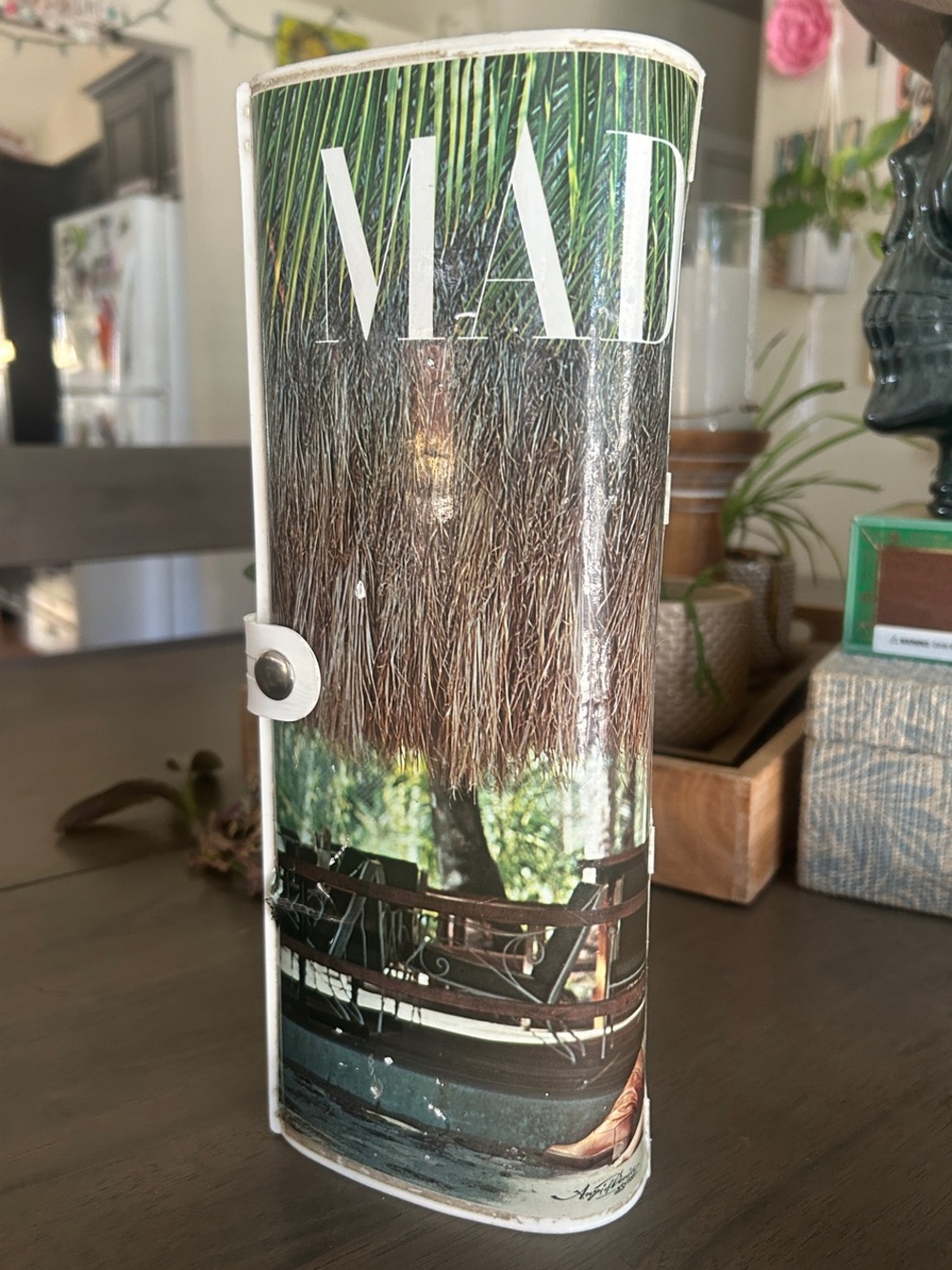 & Other Stories Tropical Scene Cylindrical Clutch in Green, Brown, White